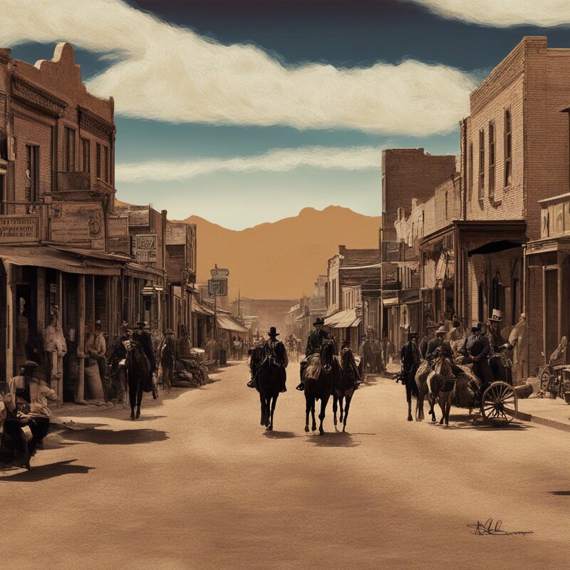 Illustration for the Reunion story — ghosts re-enacting the Gunfight at the OK Corral